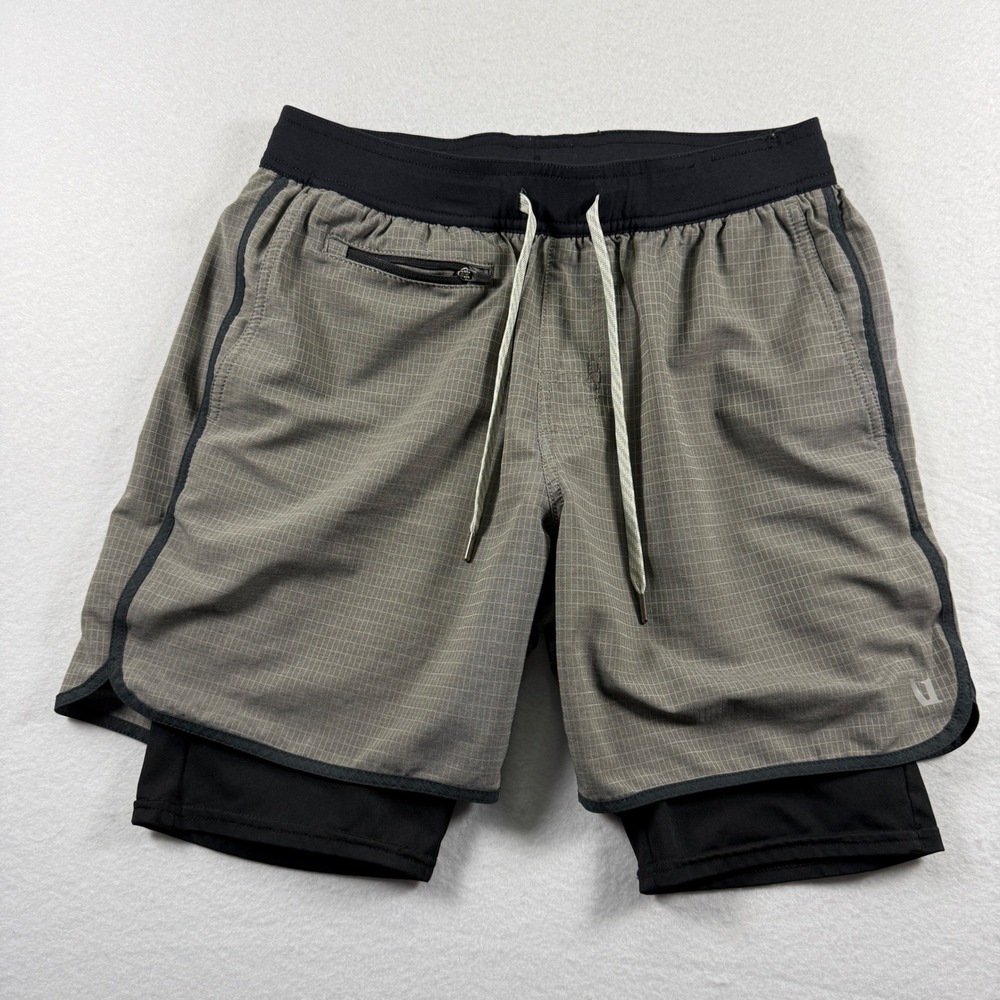 Vuori Two-in-One Athletic Shorts in Gray and Black